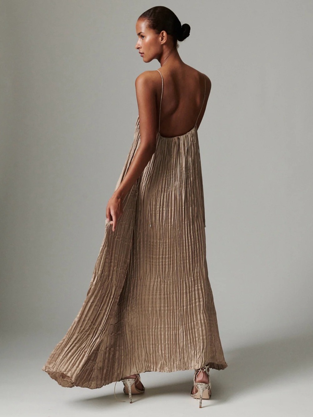 Day Birger et Mikkelsen Crinkle Slip Maxi Dress in Tan size US 10 NWT - Picture 4 of 4